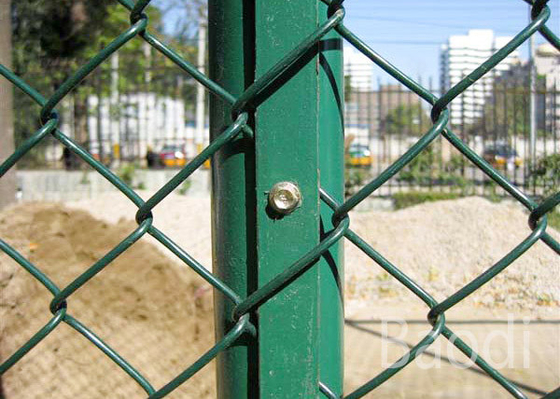 PVC Coated Chain Link Fence Fabric Screen With Round Post / Firm Structure