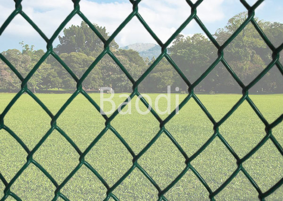 Stadium Green Chain Link Mesh Fence PVC Coated Fabric With Flat Surface