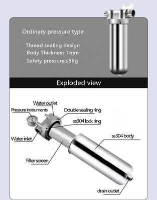Flow Modular Stainless Steel Prefilter 10&quot; Filter Cartridge Length for SS304/SS316 and Ordinary Pressure Type